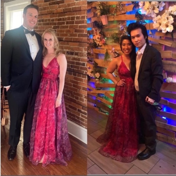 Red and Magenta Floral Backless Organza Maxi Dress 🌿 - Picture 5 of 11